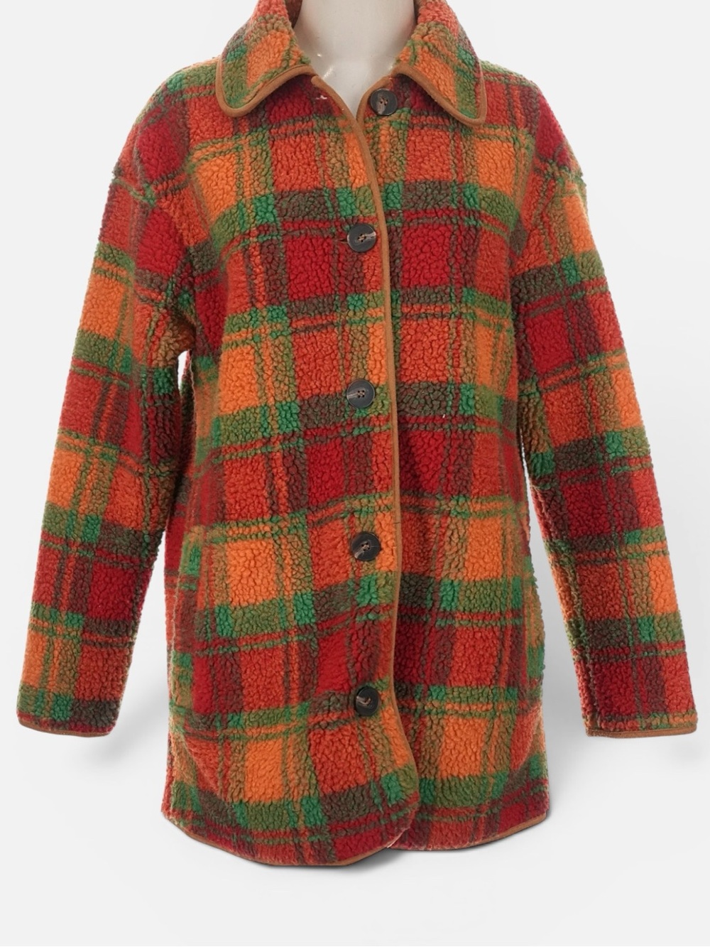 LISA SAYS GAH Jesse Sherpa Jacket in Orange Plaid Size XS/S - Picture 12 of 16